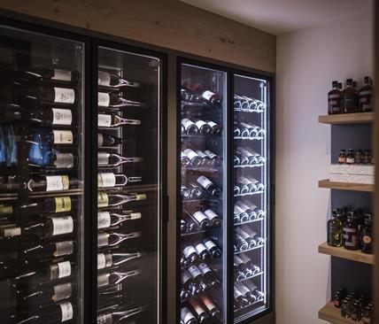Shelves with wine bottles