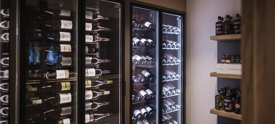 Shelves with wine bottles