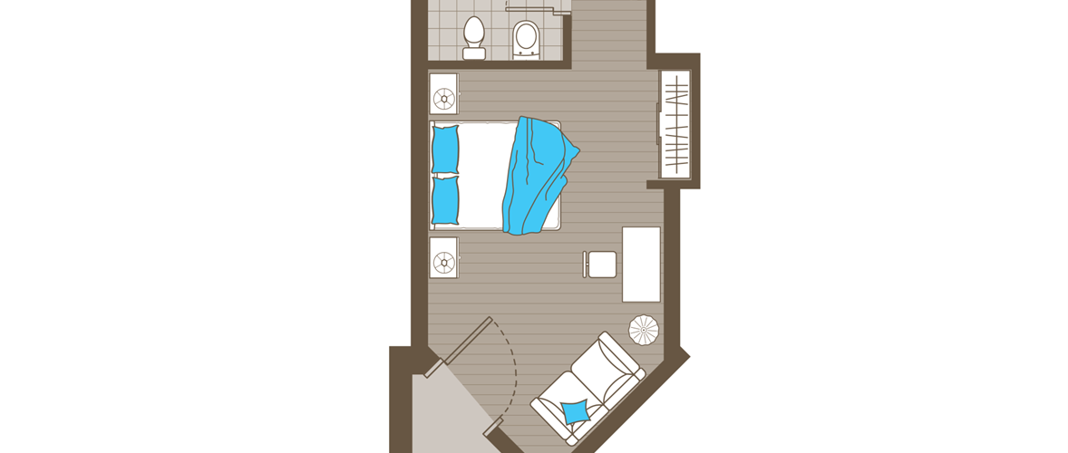 Room plan of the Mountain Room with bed couch
